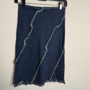 Vintage Y2k Dmbm Women's Blue Frayed Raw Hem Zipper Denim Skirt Y2K Retro